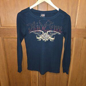Harley Davidson Women's Long Sleeve T-Shirt Size M Embellished Black and Gold